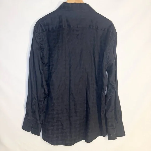 Bespoke Men’s Button-Down Collared Shirt Subtle Tonal Pattern Navy Blue Size XL - Picture 6 of 7